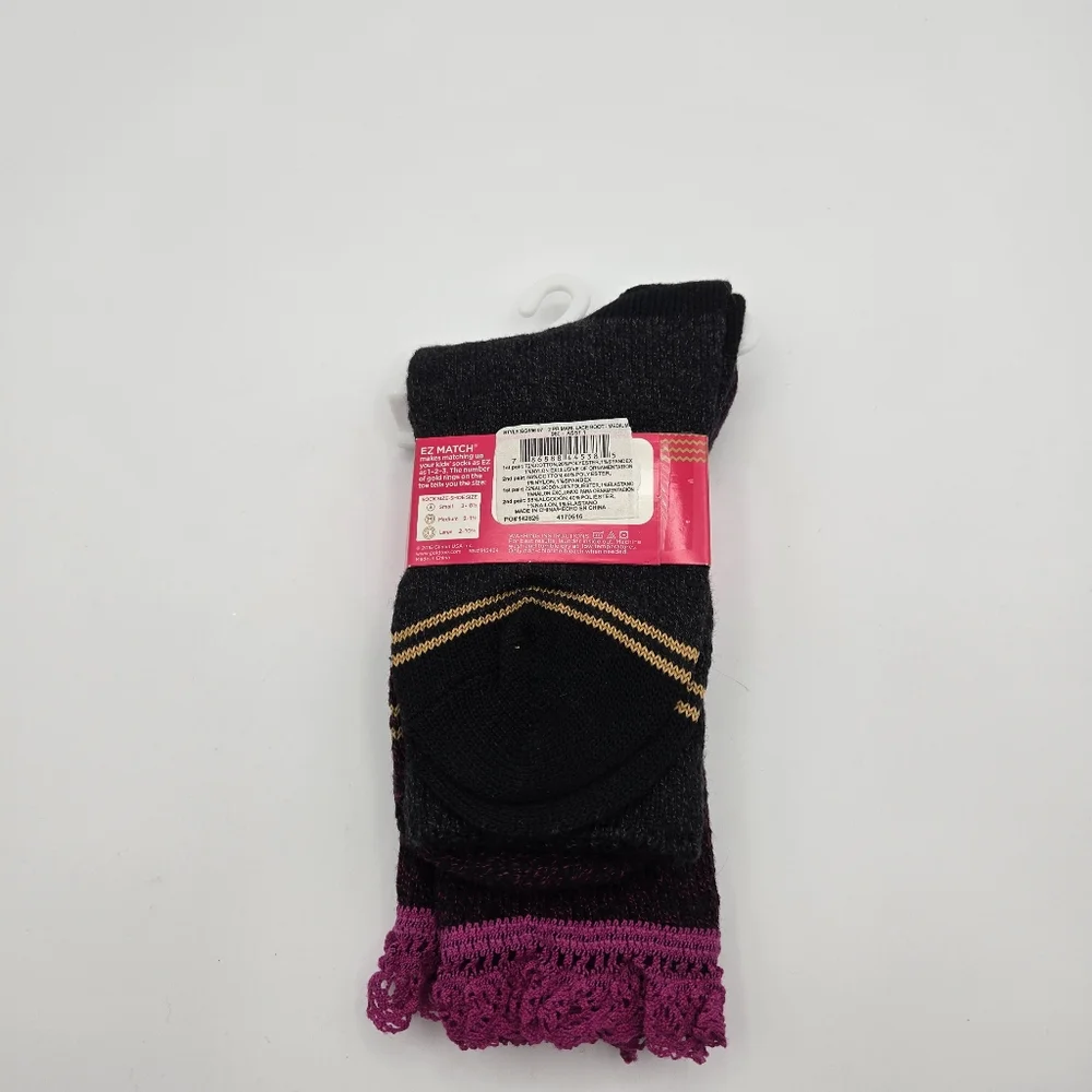 Gold Toe Kids Girl Size Medium 9-1.5 Boot Socks 2 Pair New Lace Ruffle Pink Gray